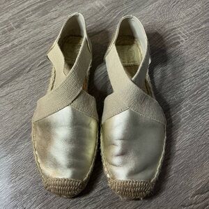 Tory Burch Catalina Espadrille Flats Women’s Size 6 Leather Gold Metallic Jute
